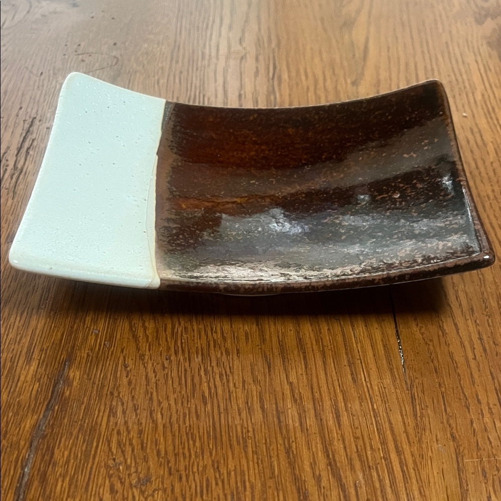 Signed Studio Pottery Spoon Two Tone Brown Cream 6x4